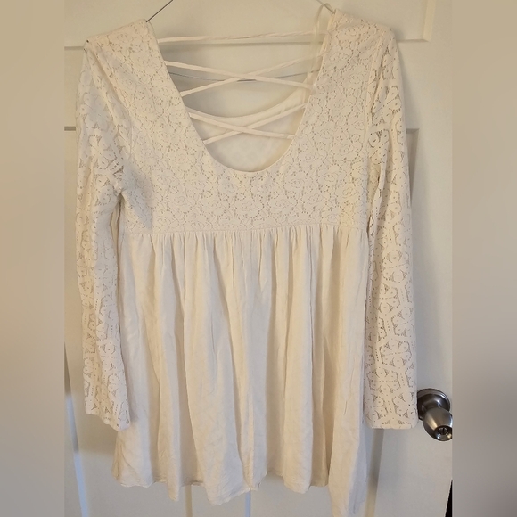 Rewind Lace Sleeve Lined Skirt  Ivory Color Slight Flare Baby Doll Medium - Picture 4 of 11